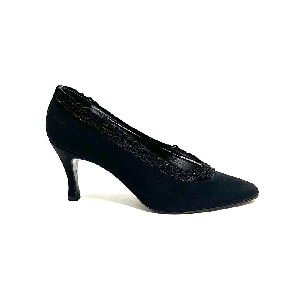 STUART WEITZMAN | Vintage 1990s black nylon fabric illusion lace goth pumps
